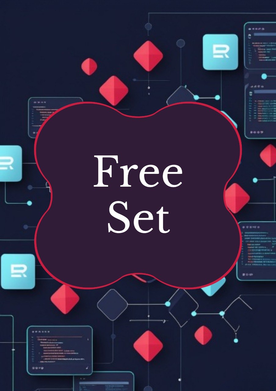 A digital graphic with the words 'Free Set' in white text inside a dark purple cloud-like shape outlined in red, surrounded by abstract red geometric shapes and tech-style panels on a dark navy background.