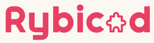 The logo for Rybicod features the brand name in bold pink lettering with a stylized fish-shaped 'i', set against a solid off-white background.